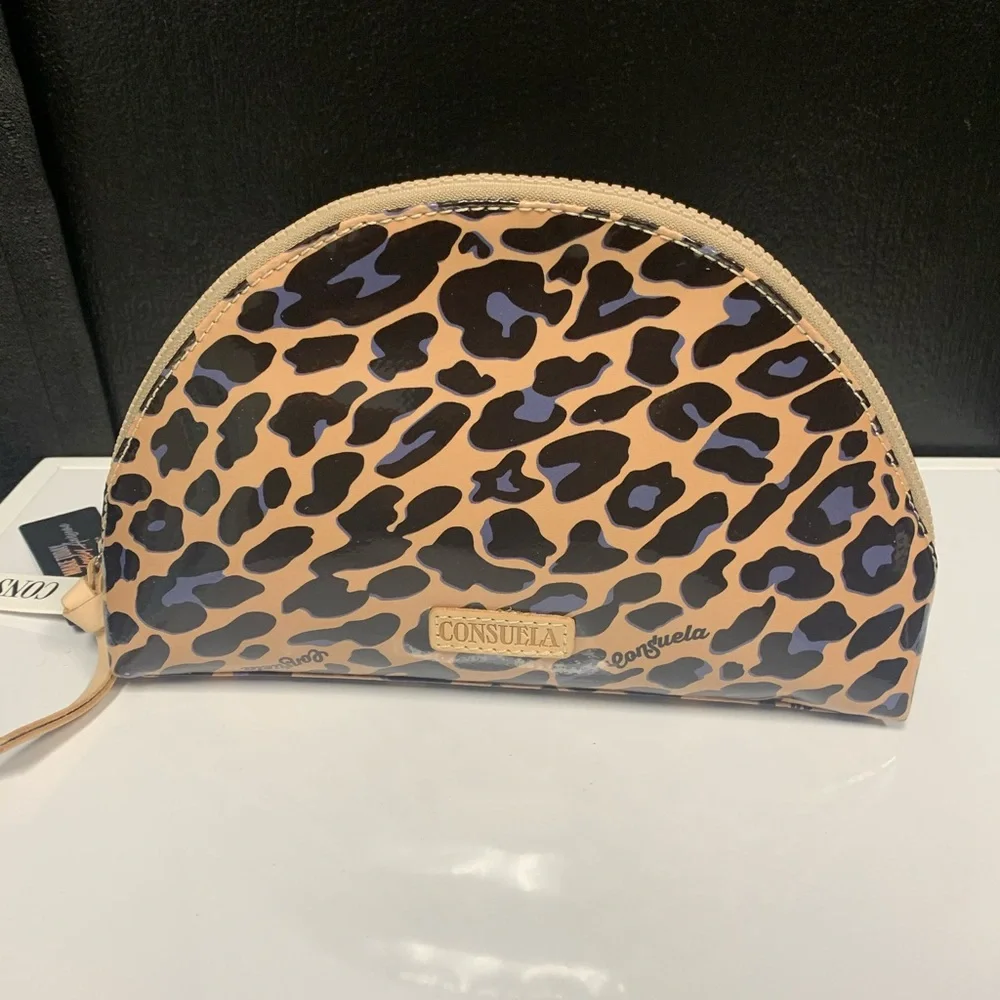 Consuela Leopard Print Dome Cosmetic Pouch - Tan, Black, Purple